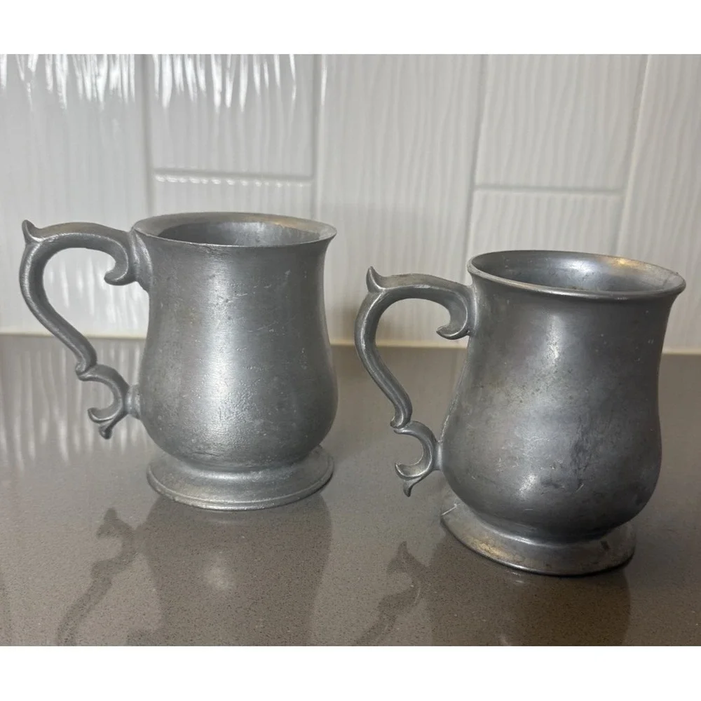 VTG Lot of 2 Pewter Tankard Mugs Beer Stein 4.5